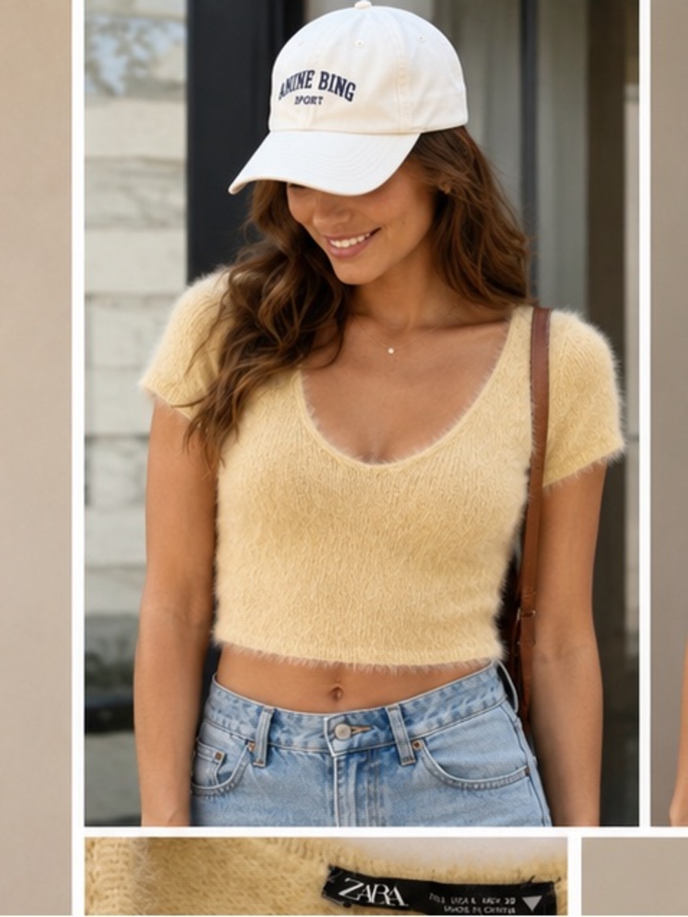 Zara Cream Fuzzy Scoop-Neck Crop Top